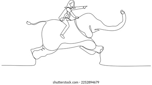 Illustration of businesswoman riding on elephant concept of big business organization