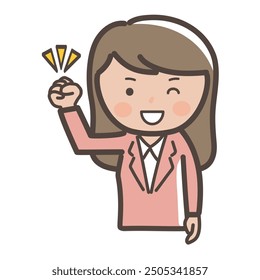 Illustration of a businesswoman showing her motivation with a fist pump