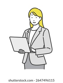 Ilustração de uma mulher de negócios de pé com um laptop.