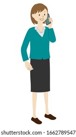 Illustration of a businesswoman standing (On the phone)