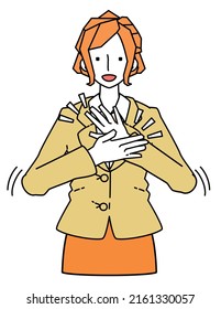 Illustration of businesswoman in suit applauding (bust-up)