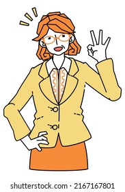 Illustration of businesswoman in suit giving OK mark