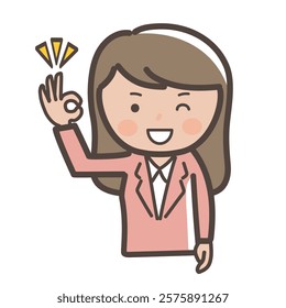 Illustration of a businesswoman winking and saying OK