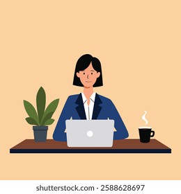 illustration of businesswoman working with laptop