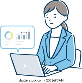 Illustration of a businesswoman working on a document.