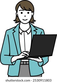 Ilustração de uma empresária trabalhando em um laptop