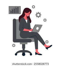 Illustration of Businesswoman Working on Laptop