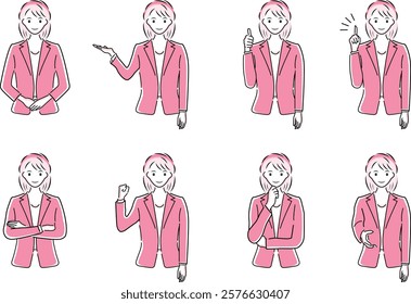 Illustration of a businesswoman's pose (upper body) Greeting, guidance, good, inspiration, arms crossed, guts, thinking, handshake