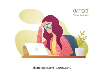 Illustration of bussinesswoman fever. Headache symptom in a cute woman. flat design vector can be used for landing page templates, backgrounds, web banners, posters, social media and print.