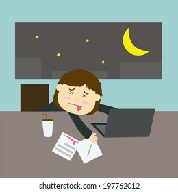 Illustration of busy business woman with hard work