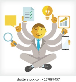 illustration of busy businessman with multi tasking