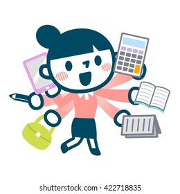 Illustration of busy career woman