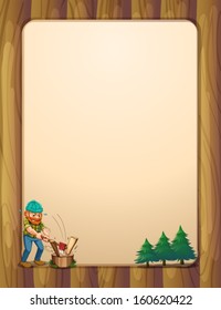 Illustration of a busy lumberjack in front of the empty wooden template