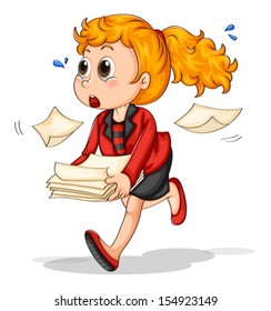 Illustration of a busy office worker on a white background
