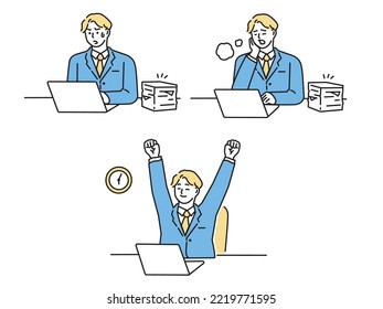 Illustration of busy, overtime, and the end of work.Busy, stressed, working hours.