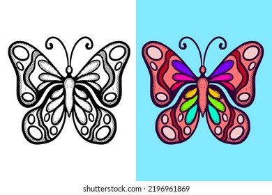 Illustration Buterfly Hand Drawn Cartoon Vintage Stock Vector (Royalty ...