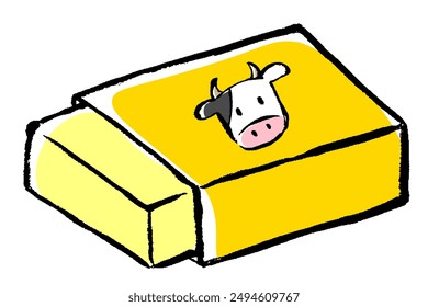 Illustration von Butter in einer Box mit einer Kuh mit einem Pinselstrich