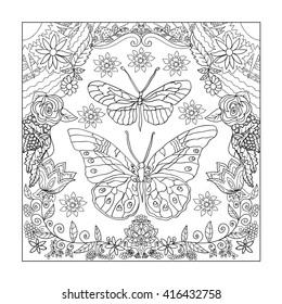 Illustration with butterflies drawings