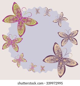 Illustration of butterflies with floral pattern.