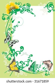 Illustration with butterflies, flowers and curls