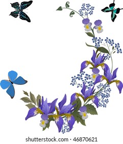 illustration with butterflies and flowers on white background