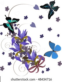 illustration with butterflies and flowers on white background