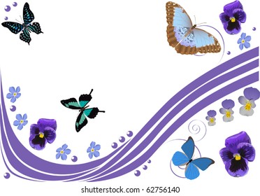 illustration with butterflies and flowers on white background
