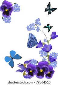 illustration with butterflies and flowers on white background