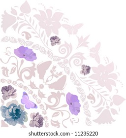 Illustration with butterflies and flowers ornament