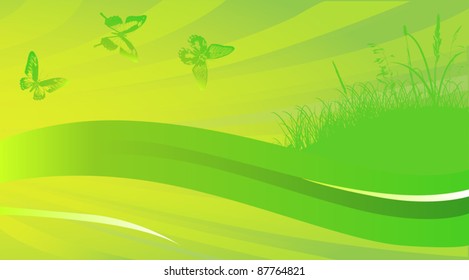 illustration with butterflies and grass abstract background