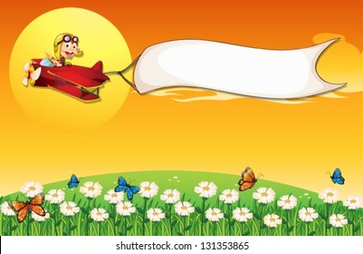 Illustration of the butterflies at the top of the hills and the empty banner