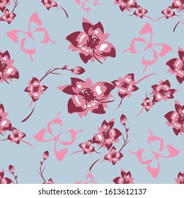 illustration of butterfly adn flower seamless background vector