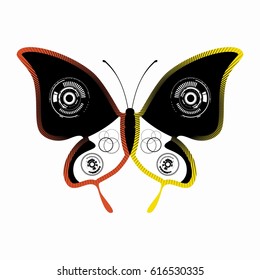 illustration of a butterfly, black and white drawing, white background