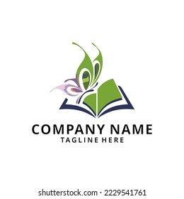  Illustration butterfly books Logo design template. logotype icon. Vector.
