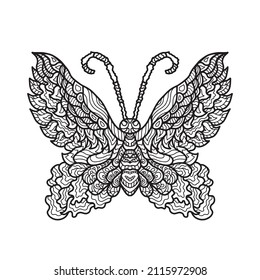 Ilustración de una mariposa. Patrón de arte Doodle. página de coloreado antiestrés para adultos