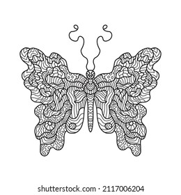 Illustration of a butterfly. Doodle art pattern. Anti-stress coloring page for adult