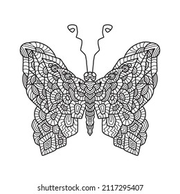Illustration of a butterfly. Doodle art pattern. Anti-stress coloring page for adult