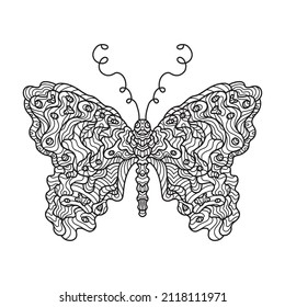 Illustration of a butterfly. Doodle art pattern. Anti-stress coloring page for adult