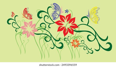 illustration butterfly and floral design for t shirt men, women and children + ceramic + textile + graphics work etc 