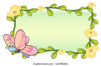 Illustration of a butterfly and a flower frame on a white background