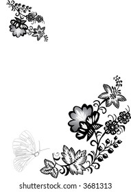 illustration with butterfly and flowers on white background