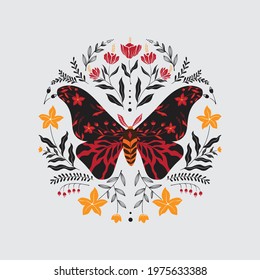 illustration of butterfly folk art design