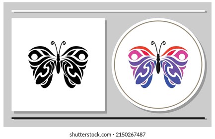 Illustration of a butterfly, in the form of carving or tribal and colorful