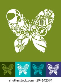 illustration of the butterfly with icons composition