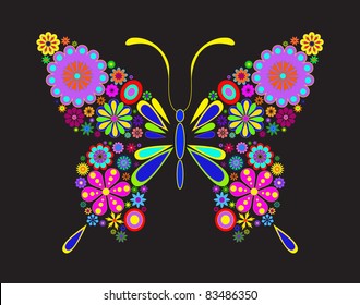 Illustration of butterfly isolated on black background