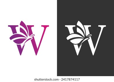 illustration butterfly logo design with letter w concept