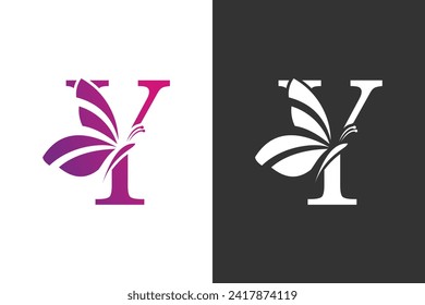 illustration butterfly logo design with letter y concept