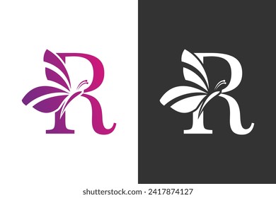 illustration butterfly logo design with letter r concept