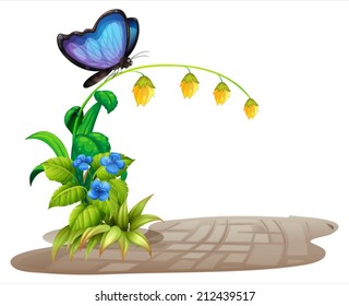 Illustration of a butterfly on flowers