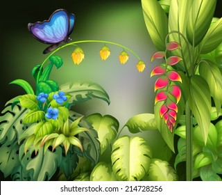 Illustration of a butterfly on flowers